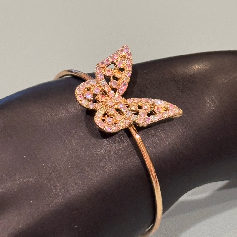 NWOT Fashion Jewelry Iridescent Crystal Butterfly Open Cuff Bracelet